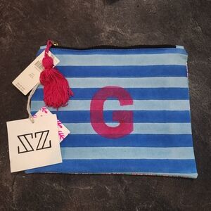 Anthropologie SZ Colorblock Pouch "G" monogrammed NWT
